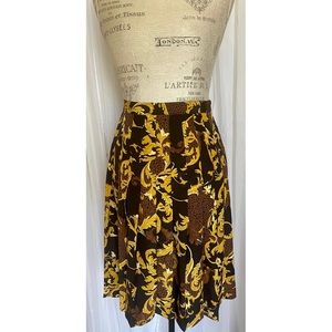 Vintage 90s Black/Yellow Gold/Brown Paisley Pleated Skirt Size: 8P